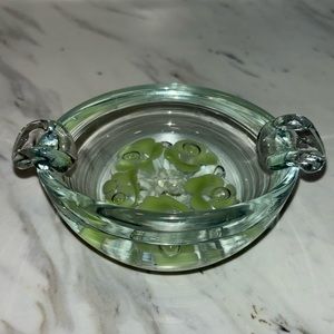 Vintage Joe St. Clair art glass ashtray paperweight trumpet flower trinket dish